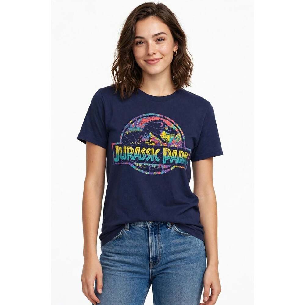 Jurassic World Graphic T-Shirt Size S/P 34/36 Navy Neon Logo